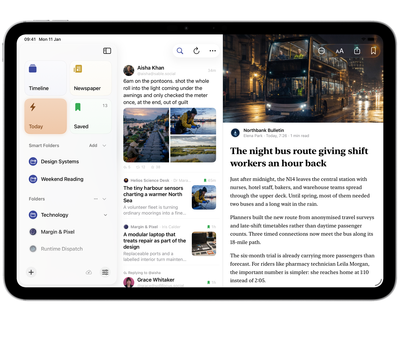 Beacon on iPad: Today, with the night bus story open