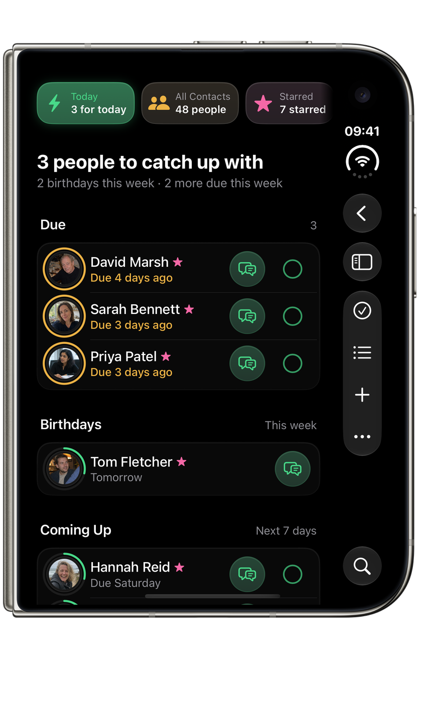 Circle on iPhone Duo, closed: Who to catch up with today.