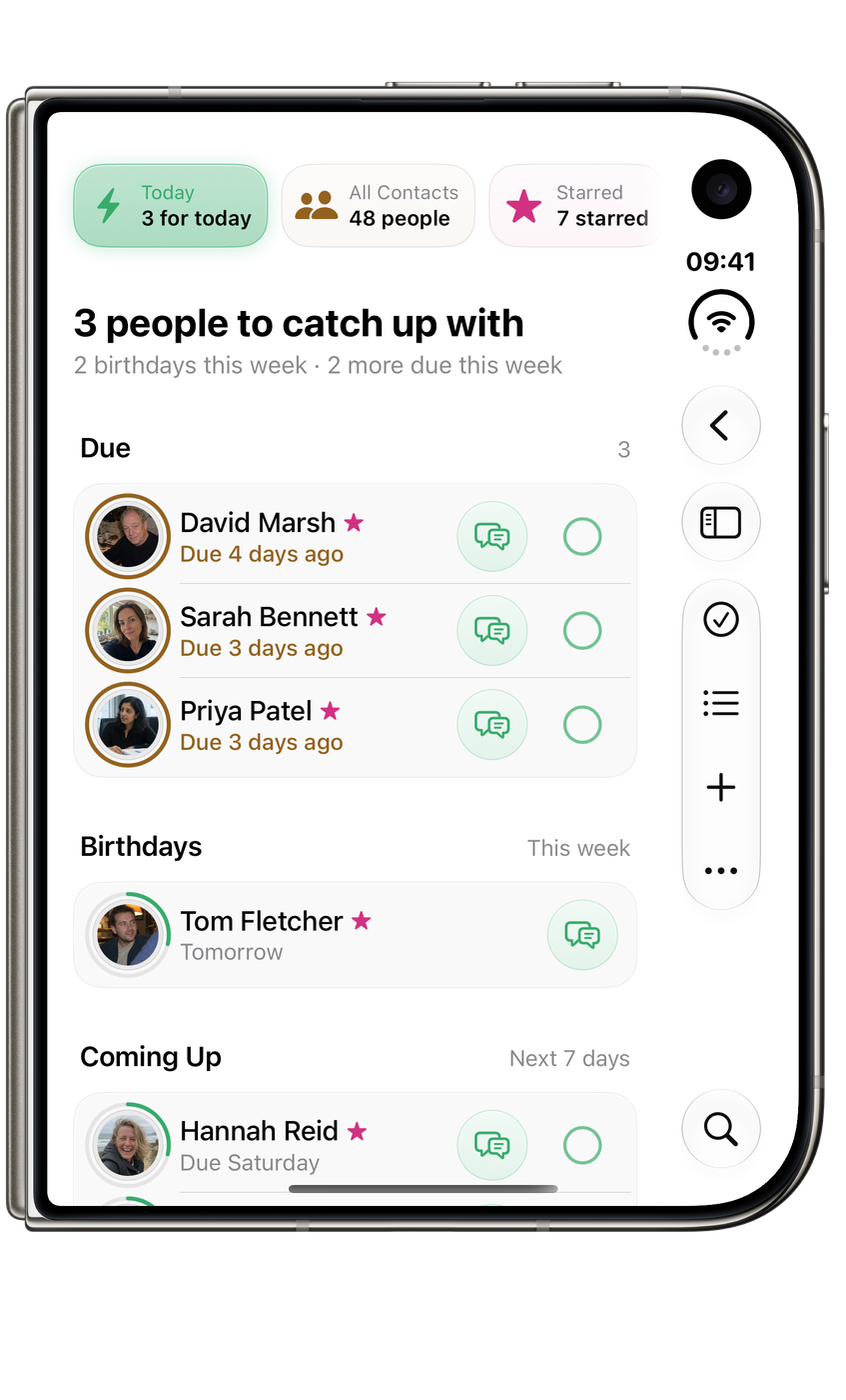 Circle on iPhone Duo, closed: Who to catch up with today.