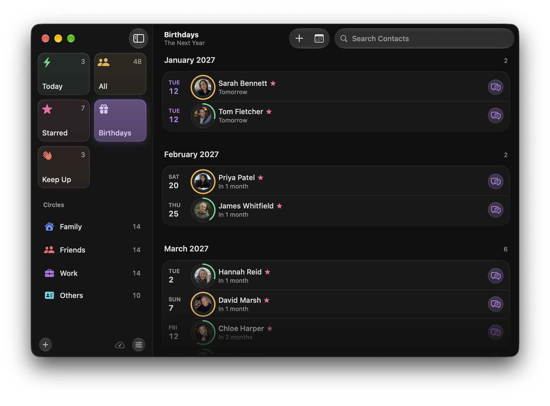 Circle on Mac: Birthdays timeline