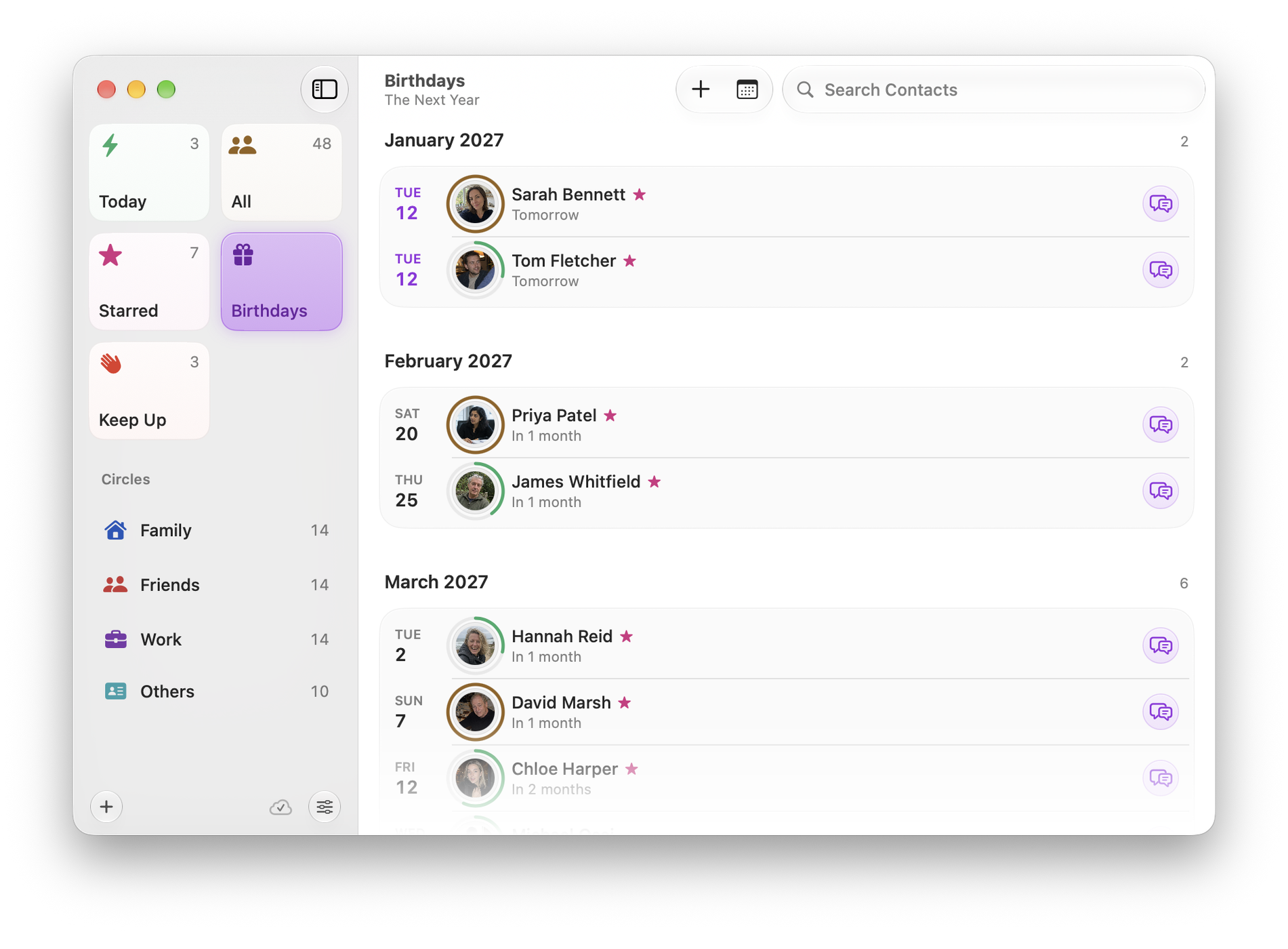 Circle on Mac: Birthdays timeline