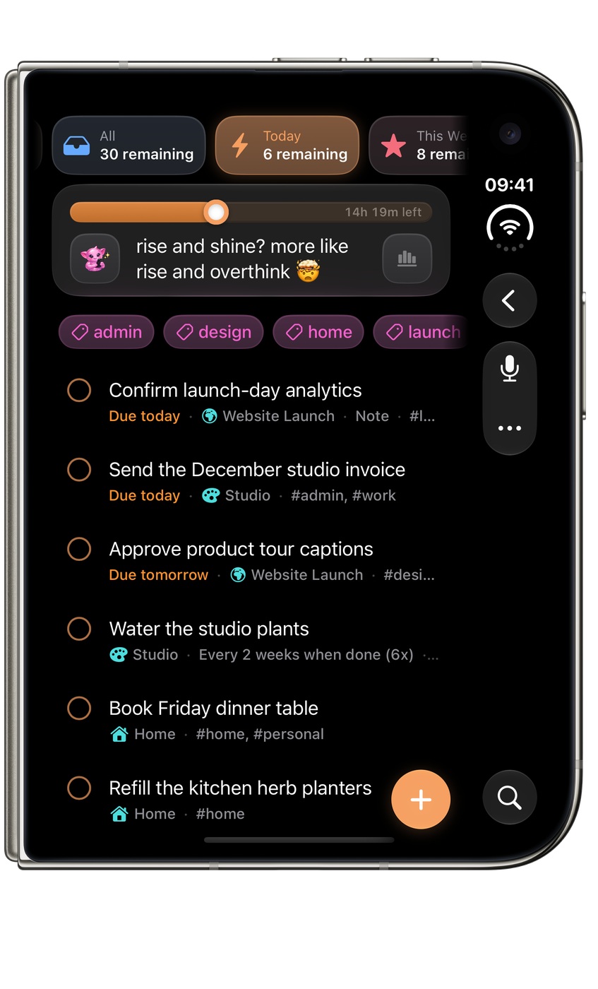 Orbit on iPhone Duo, closed: Your day, ready to act on.
