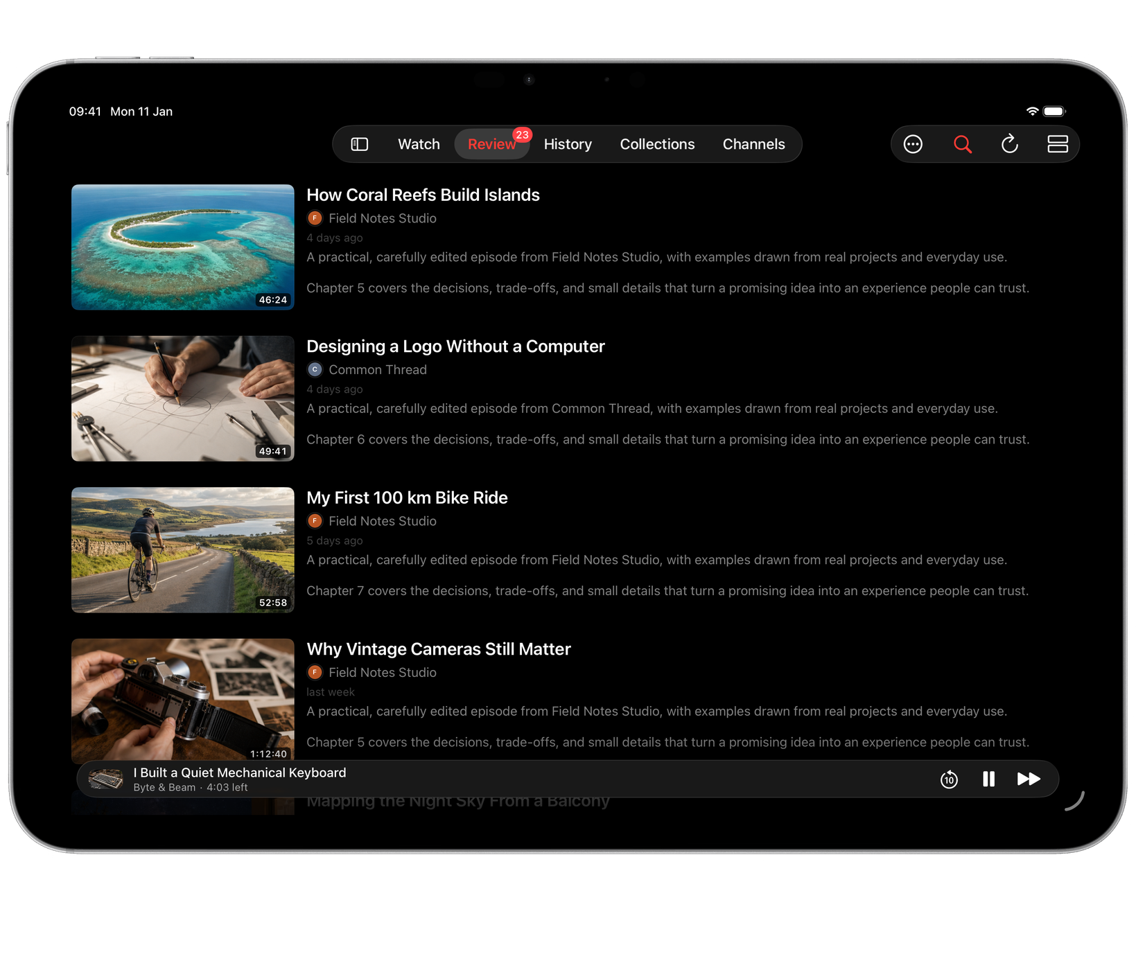 Watchlist on iPad: Review as a list