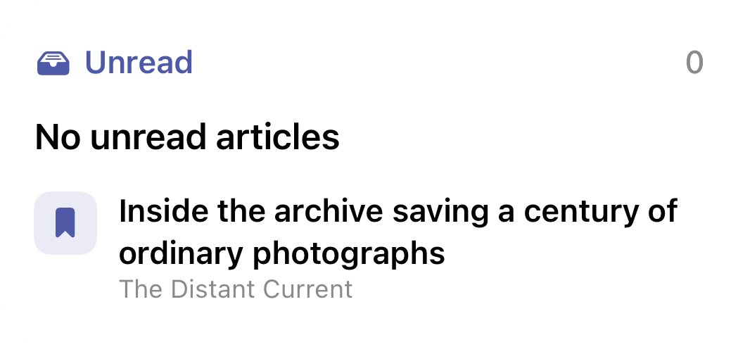 Beacon medium Unread widget showing no unread articles and the latest saved story
