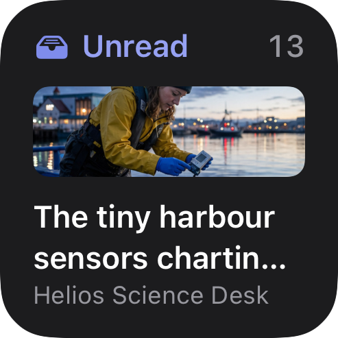 Beacon small Unread widget showing the newest article with its photo in dark mode