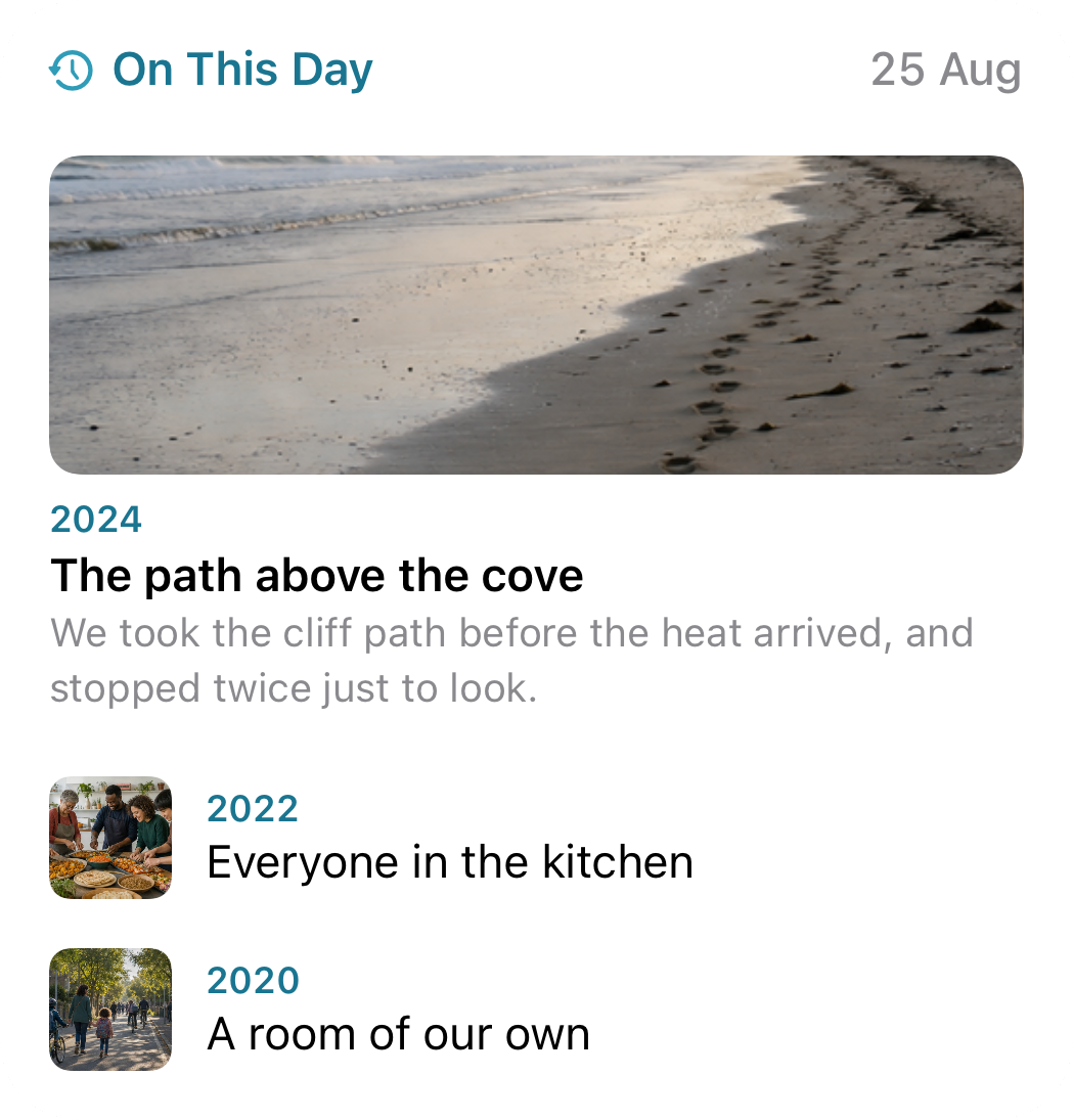 Echo large On This Day widget showing memories from three past years