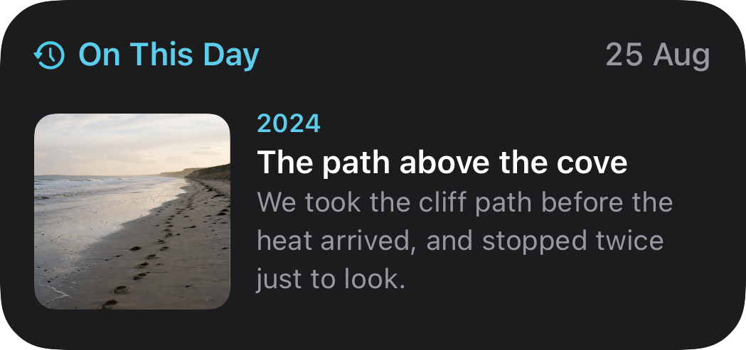 Echo medium On This Day widget showing one memory from a past year in dark mode