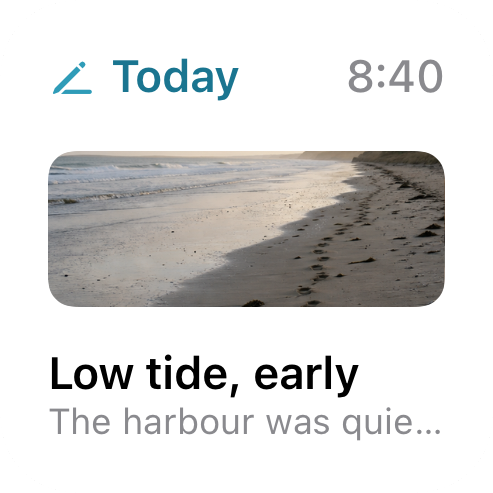 Echo small Today widget showing today’s entry with its cover photo