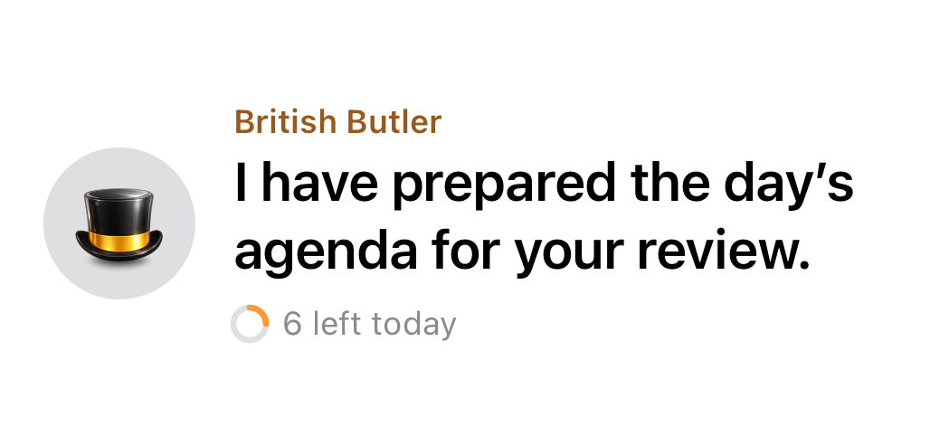 Orbit medium Companion widget with a message from the British Butler